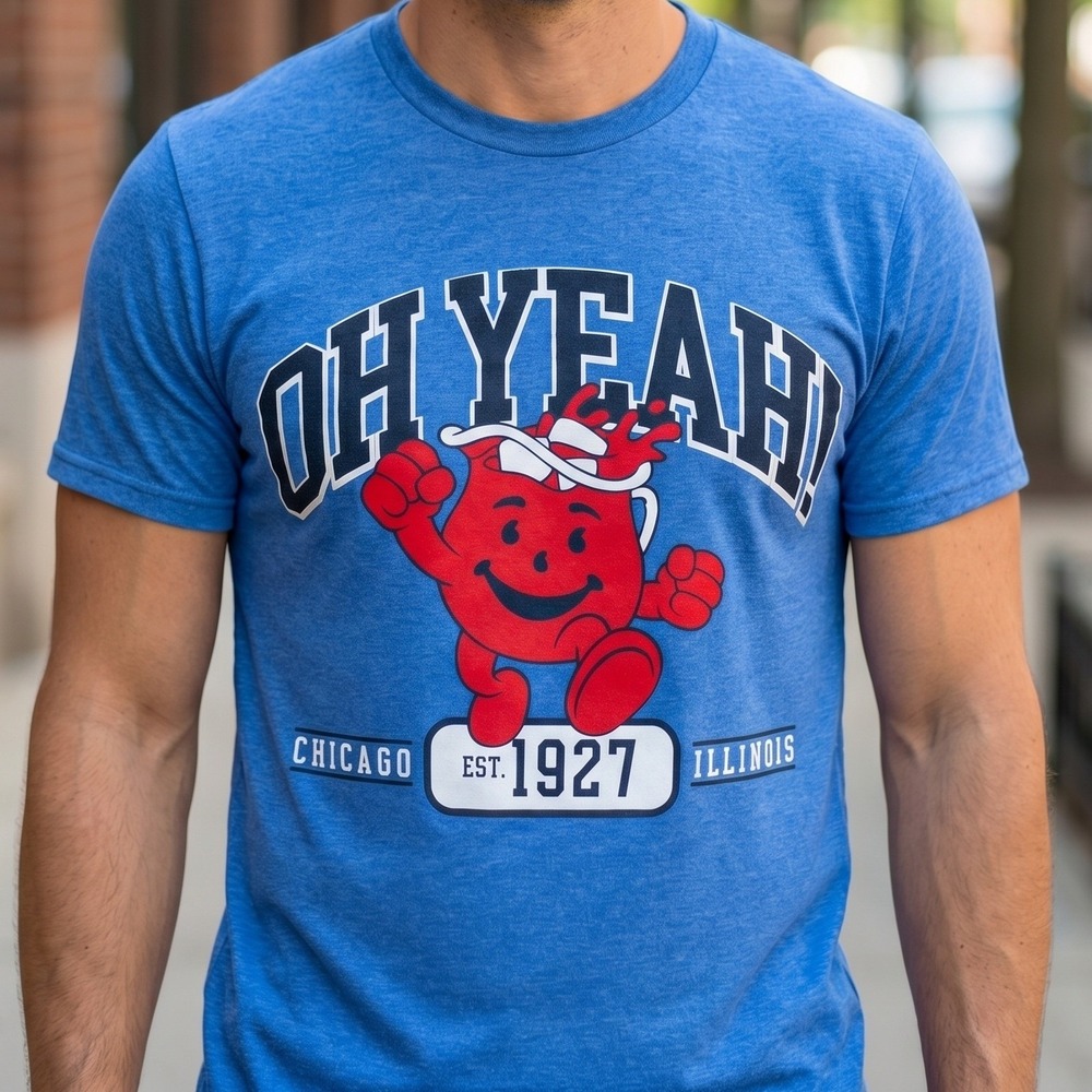 Kool-Aid Oh Yeah Chicago Illinois Graphic T-Shirt Heather Blue Mens Small‎ 5244